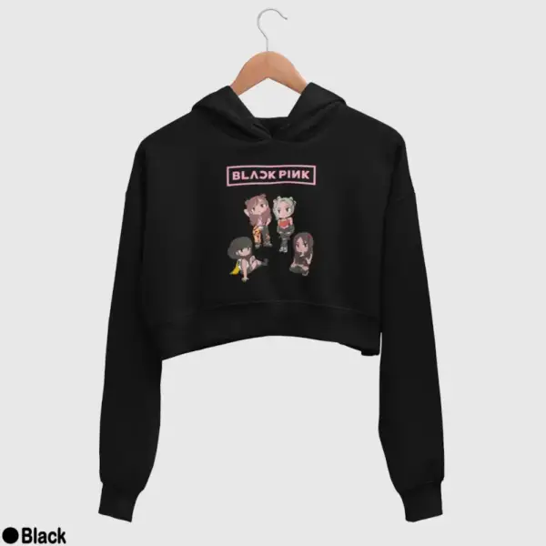 Chibi Black Pink Women's Crop Hoodie