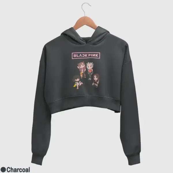 Chibi Black Pink Women's Crop Hoodie - Image 6