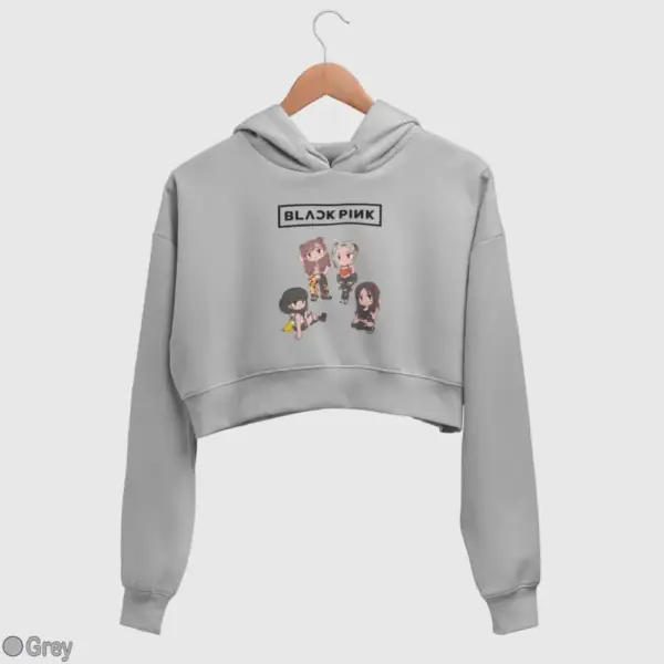 Chibi Black Pink Women's Crop Hoodie - Image 8