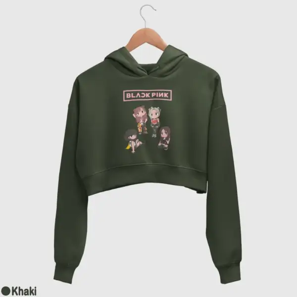 Chibi Black Pink Women's Crop Hoodie - Image 9