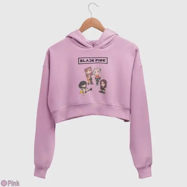 Chibi Black Pink Women's Crop Hoodie - Image 13