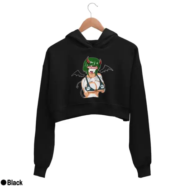 Waifu Material Evil Girl Women's Crop Hoodie - Image 2
