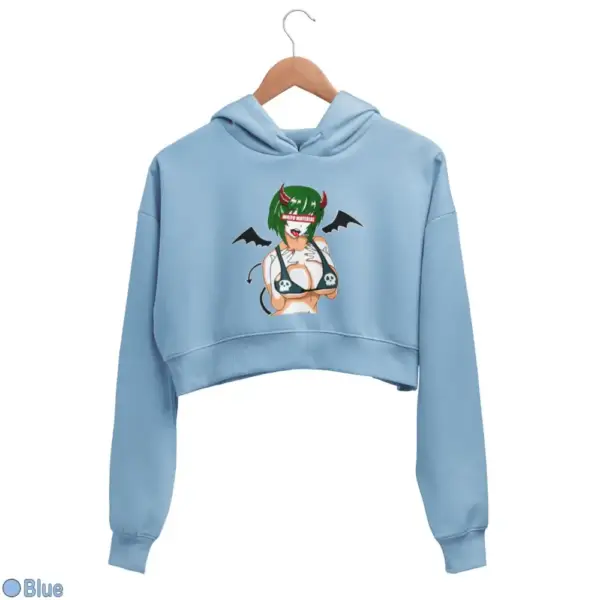 Waifu Material Evil Girl Women's Crop Hoodie - Image 3