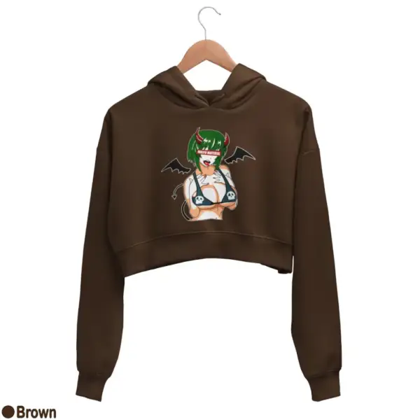 Waifu Material Evil Girl Women's Crop Hoodie - Image 4