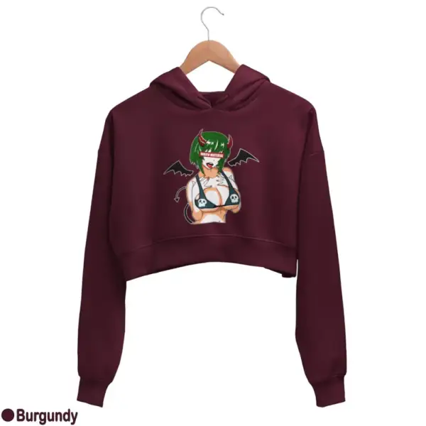 Waifu Material Evil Girl Women's Crop Hoodie - Image 5