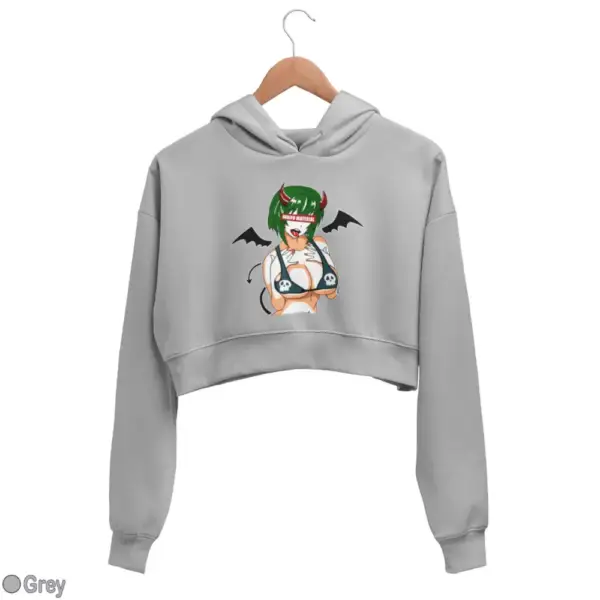 Waifu Material Evil Girl Women's Crop Hoodie - Image 9