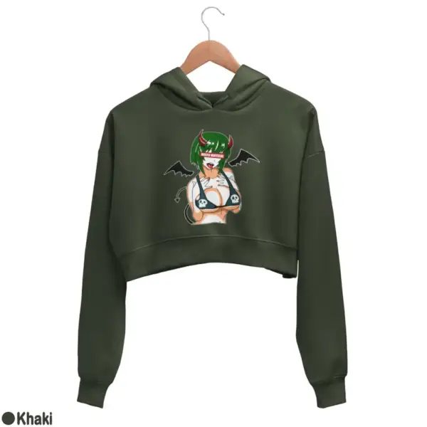 Waifu Material Evil Girl Women's Crop Hoodie - Image 10