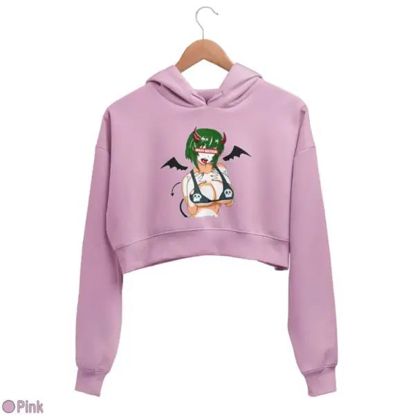 Waifu Material Evil Girl Women's Crop Hoodie - Image 13