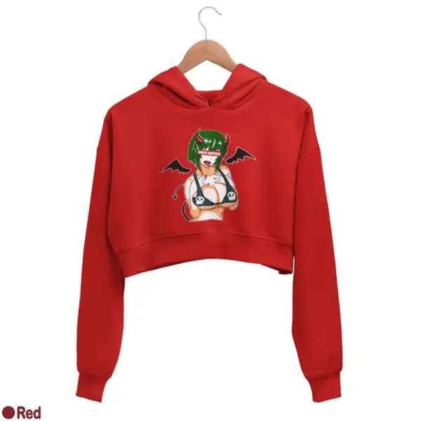 Waifu Material Evil Girl Women's Crop Hoodie - Image 16
