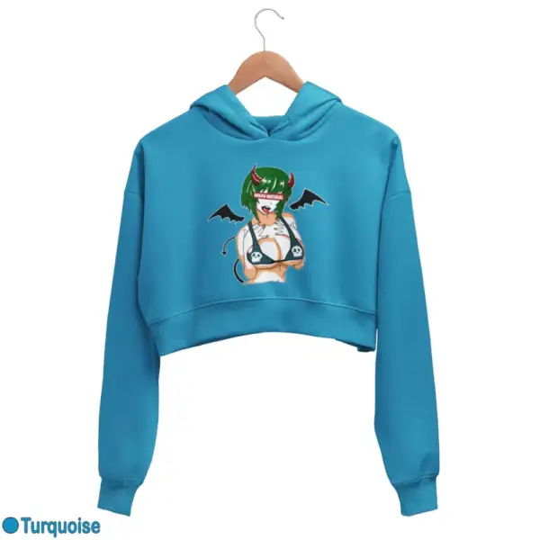 Waifu Material Evil Girl Women's Crop Hoodie - Image 17