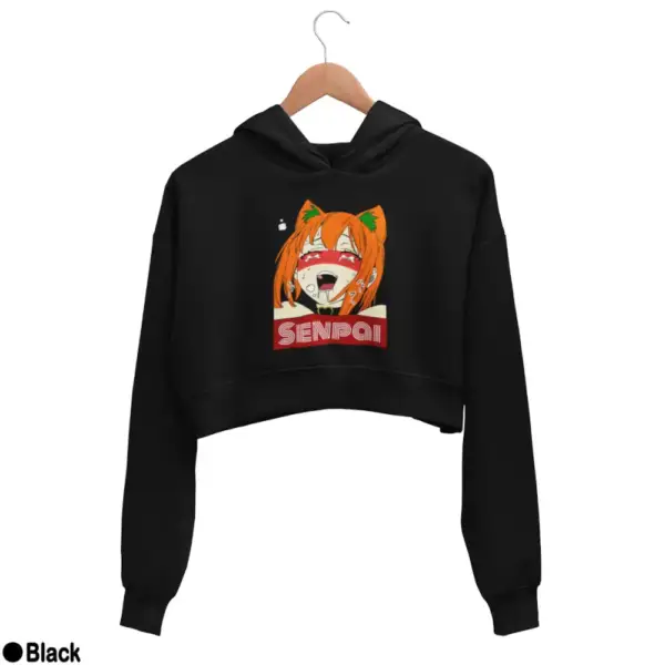 Waifu Material Senpai Girl Women's Crop Hoodie - Image 2